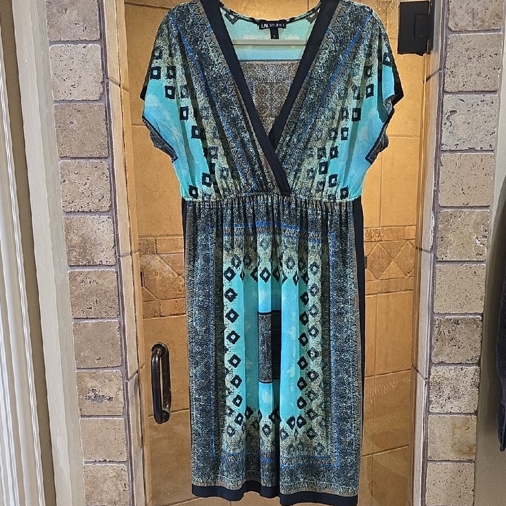 I.N. Studio Blue and Black Flutter Sleeve Sundress